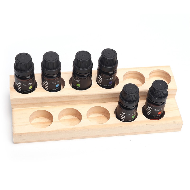 11 huller træ æterisk olie bakke håndlavet naturligt træ display rack demonstrationsstation til 5-15ml flasker