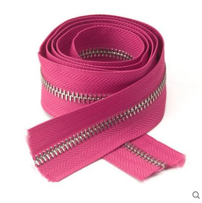 Multi color 5# metal Copper tooth zipper by yard: Rose red