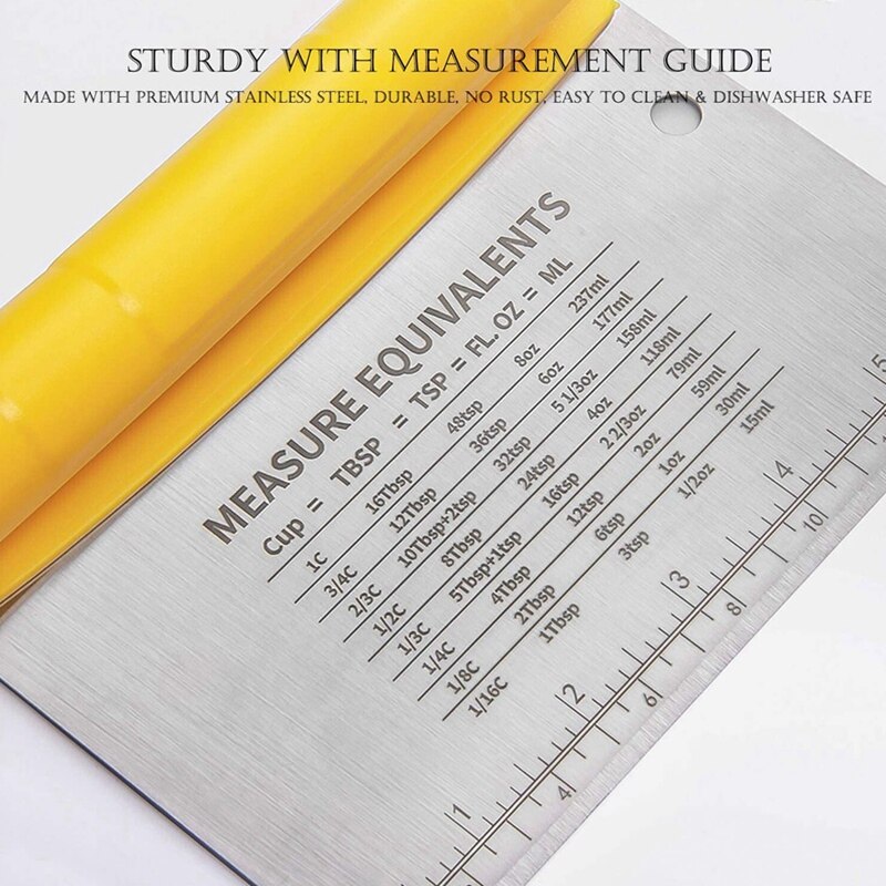 Bench Scraper, Dough Scraper, Pizza Cutter, Multi-Purpose Baking Tools with Measurement,2 in 1 Kitchen Scraper