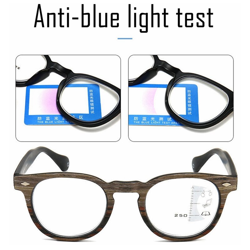 Houtnerf Progressieve Multifocale Leesbril Mannen Vrouwen Blauw Licht Blokkeren Presbyopie Bril Brillen