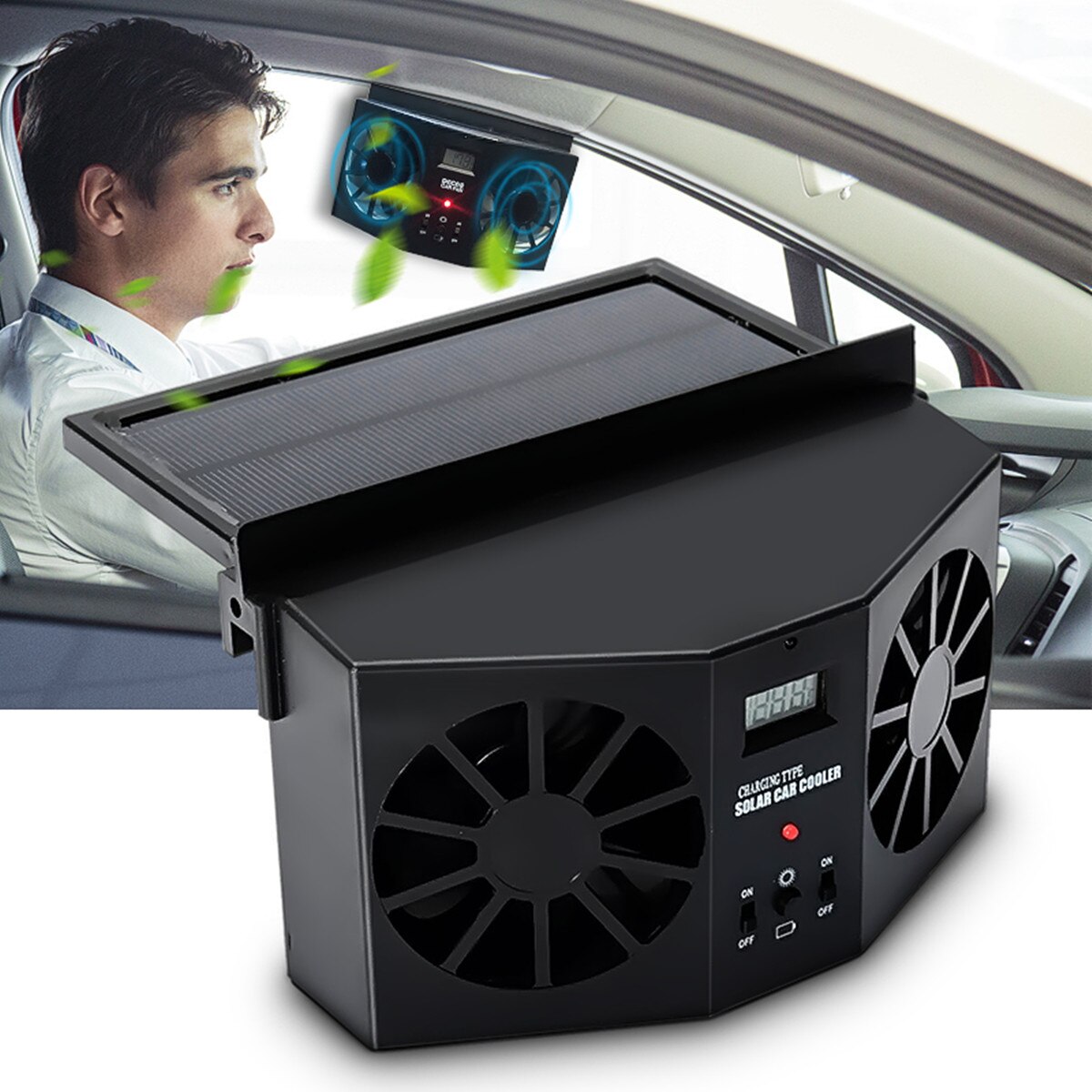 Solar Powered Auto Car Cooling System Fan Air Vent Radiator Exhaust Kit 12V Black