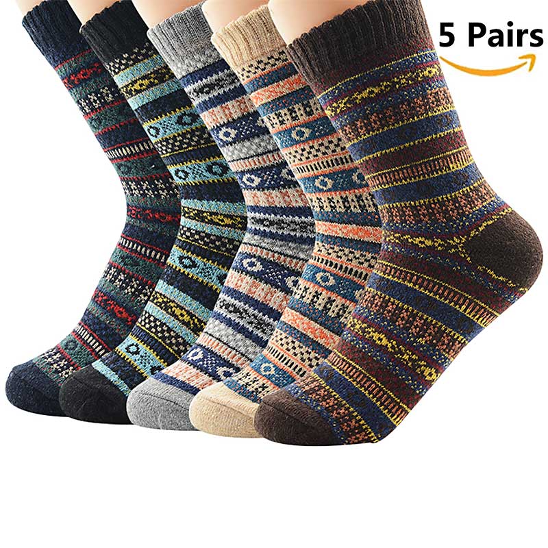 5 paires de chaussettes chaudes en laine pour femmes, chaussettes d'affaires, épaisses, de , de , en coton, rembourrées, hiver: 5 Pack C