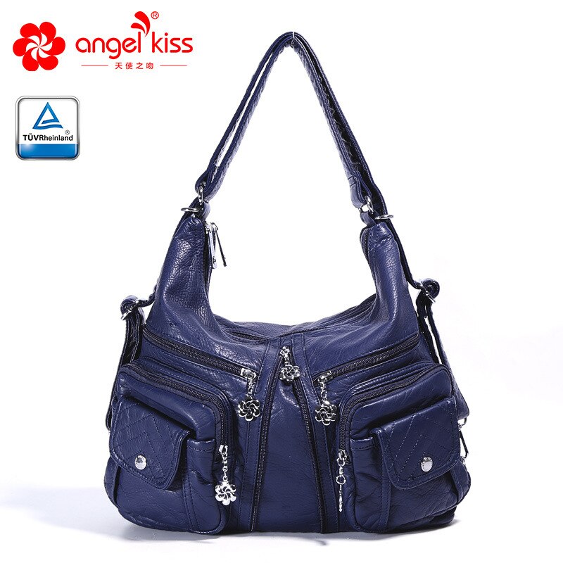 Angelkiss Europa en Amerika PU Lady Handtas Pure Kleur vrouwen Handtassen Diverse Kleuren Enkele Schouder Diagonaal Straddle Tas: Blue