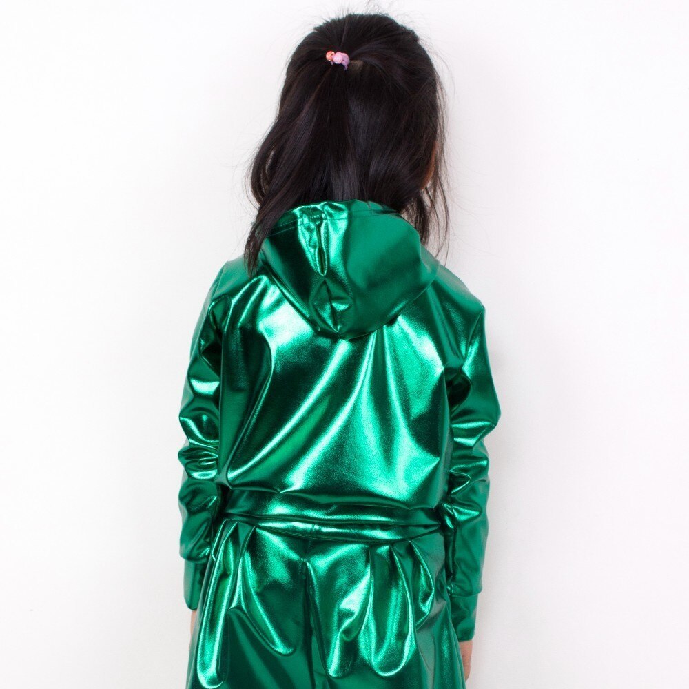 Spring Autumn Kids Green With Pockets bomber Jacket Stage Performance Wear paillette feminina casaco Hip Hop dance coat