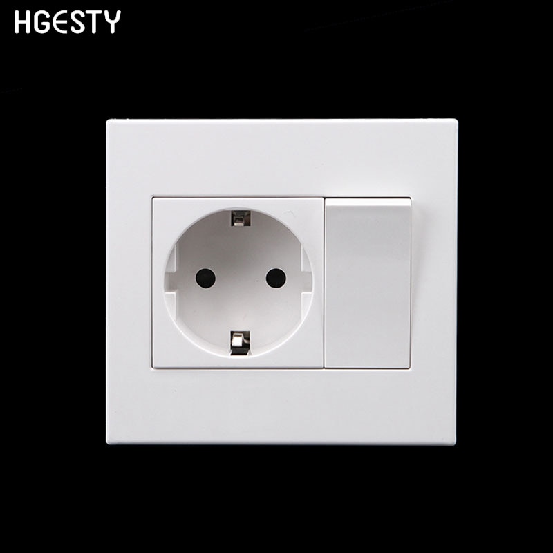 1 Gang 1 Way Wall Switch Socket EU German/French Standard Push Button Switch With Socket Panel Wall Light Switch 16A 250V