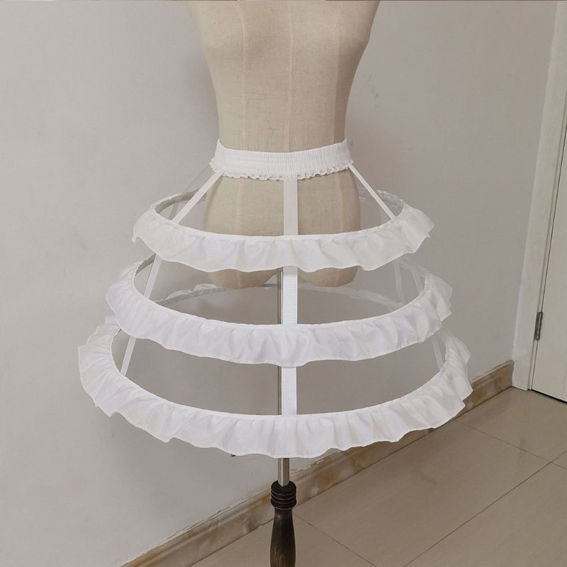 Women 3-Hoop Petticoat Skirt Hollow Out Ruffles Japanese Lolita Dress Pannier Bird Cage Wedding Cosplay Crinoline Underskirt