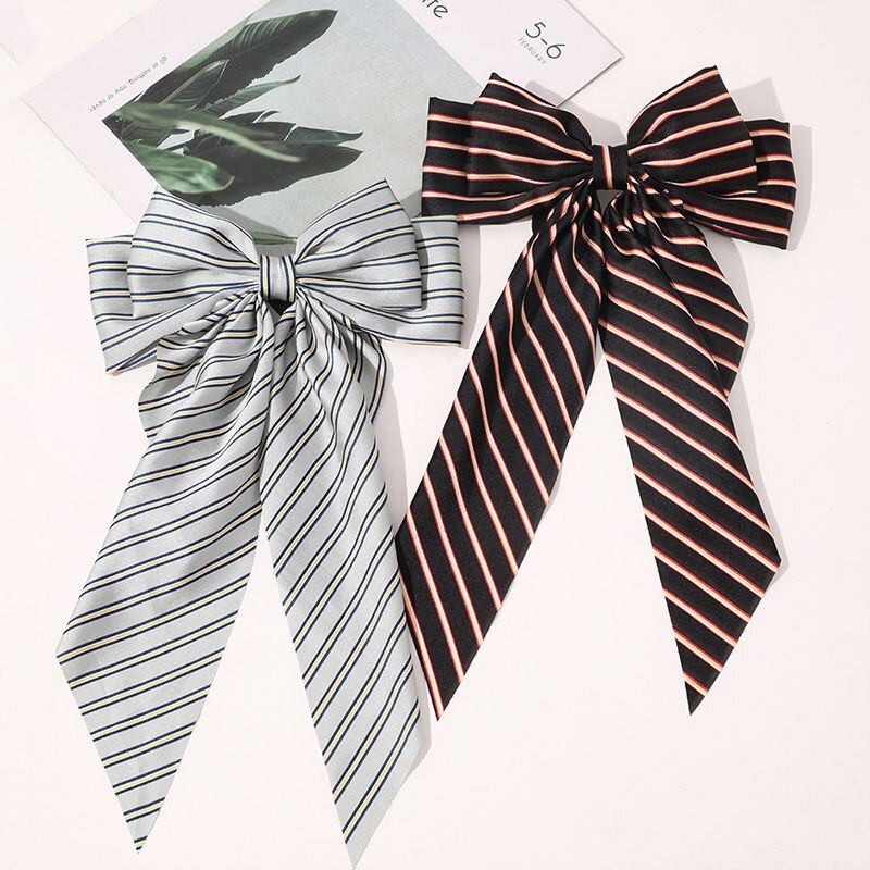 Gestreepte Bloemenprint Strik Haar Clips Lint Haarspeld Twee-Lagen Oversized Bows Haar Clip Haarspeldjes Meisjes Haar Accessoires