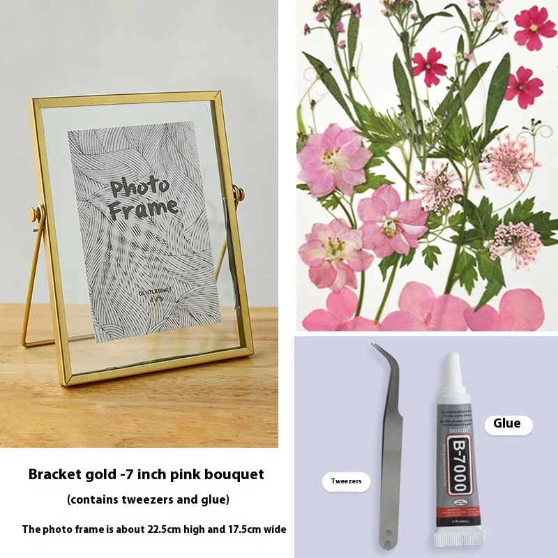 DIY Double-Sided Transparent Glass Picture Frame for Dried Flowers Handmade Home Decor Display Stand Decorative Photo Frame