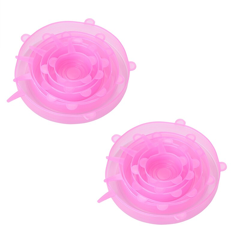 Reusable Silicone Food Cover Elastic Stretch Adjustable Bowl Lids Universal Kitchen Wrap Seal Fruit Keeping Silicone Caps: 12 PCS Pink