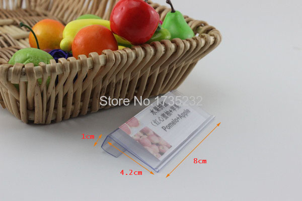 Clear Plastic Label Houders Teken Display Houder Draad Plank Prijs Kaart Transparante Clip Op Data Strip Voor Opbergbakken Mand: Hook Width 1cm L8cm