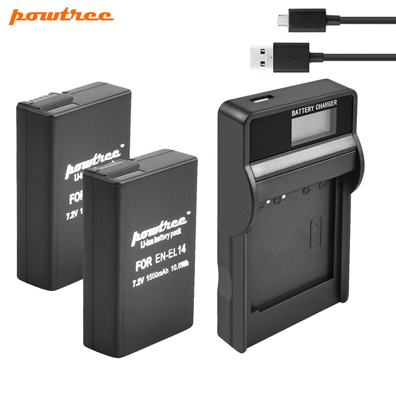 Powtree 1500 Mah En-EL14 EN-EL14a ENEL14 EN-EL14 Batterij + Lcd Oplader Voor Nikon P7800,P7700, p7100, P7000,D5500,D5300,D5200,D3200