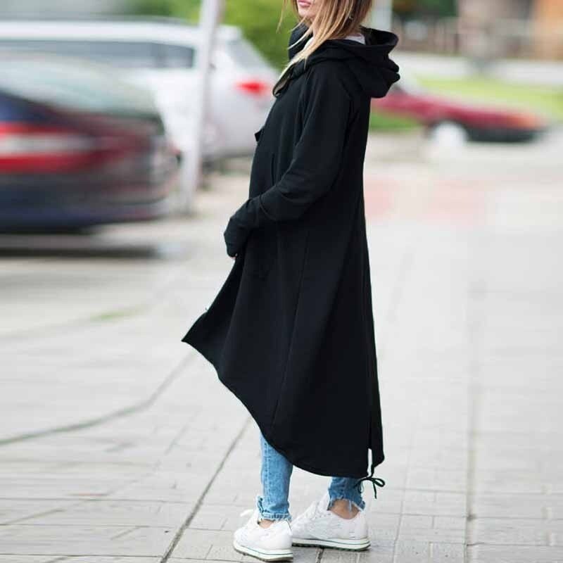 Gabardina con capucha y manga larga para otoño, abrigo largo de terciopelo negro con cremallera, talla grande 5xl, abrigo para mujer, ropa de abrigo