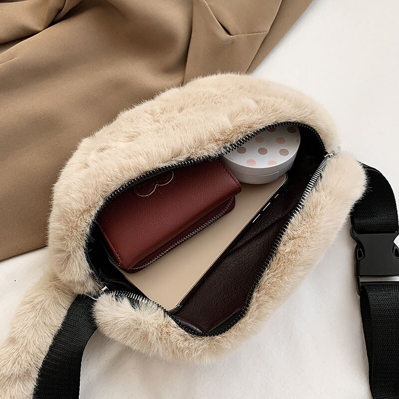 Trendige gürteltasche für damen, winter-samt-brusttasche, einfarbige schultertasche, bauchtasche, damen-outdoor-sportgürtel