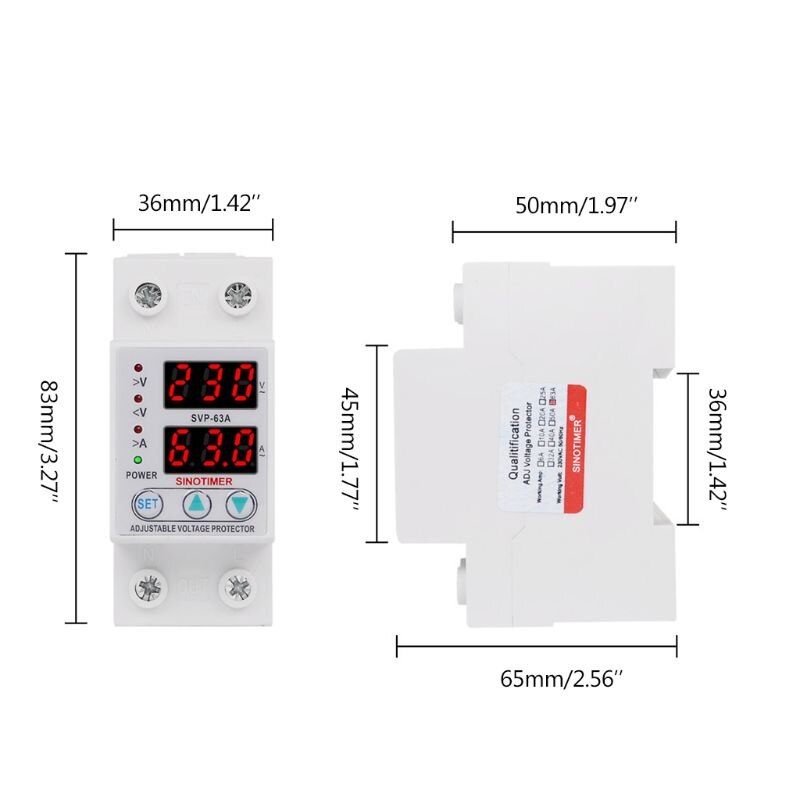 Rail Din réglable 63A 230V 1 Phase sur sous-tension, protecteur à réinitialisation automatique