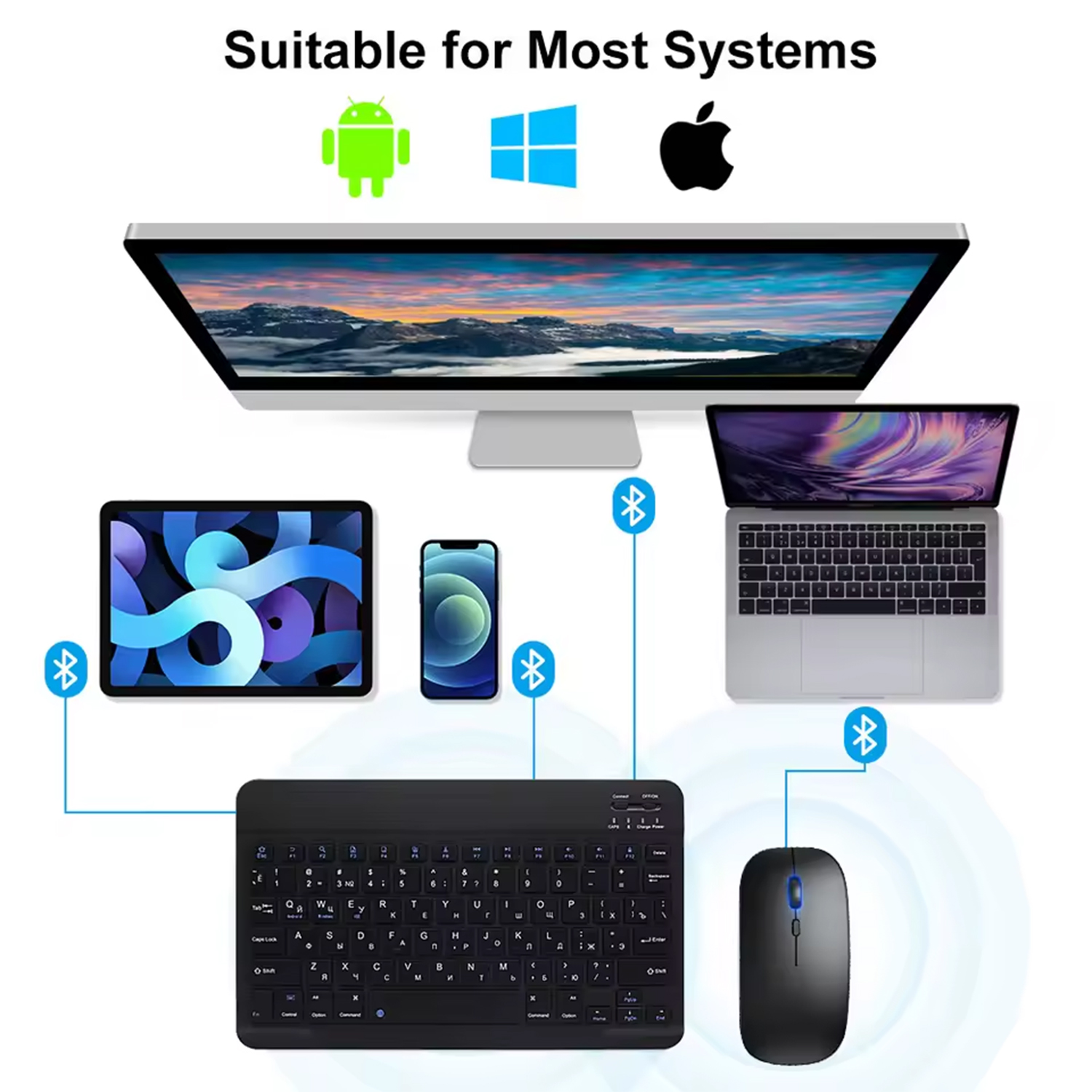 Wireless Bluetooth Keyboard for Android IOS Windows Slim Portable Universal Bluetooth-compatible Keyboard For iPad Tablet Phone