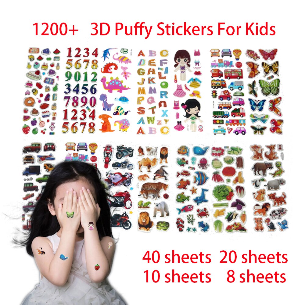 40 20 12 Different Sheets for Girl Boy 3D Puffy Bulk Stickers butterfly sticker Teachers Animals Cartoon stick on wall