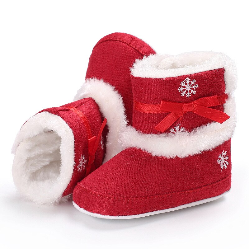 Noël bébé fille hiver neige bottes Crochet tricot polaire bébé chaussures enfant en bas âge laine infantile doux bas premiers marcheurs chaussons: red / 1