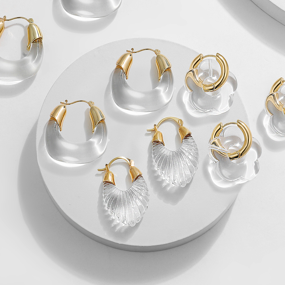 Pendientes de aro de resina transparente para mujer y niña, aretes gruesos de acrílico con flores geométricas, joyería de llamativa, nueva