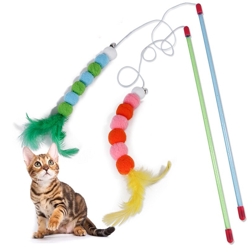Juguete para gato y gatito, pluma suave de juguete interactivo y Cascabel, accesorios para gatos, divertido palo para gatos, 1 unidad