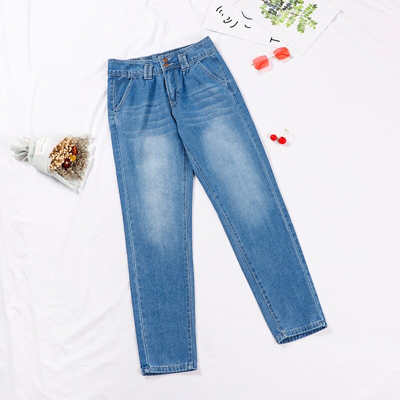 Women's Blue High Waist Pencil Jeans Slim Button Pockets Ladies Denim Pants Autumn Vintage Streetwear Trouser Female Bottom