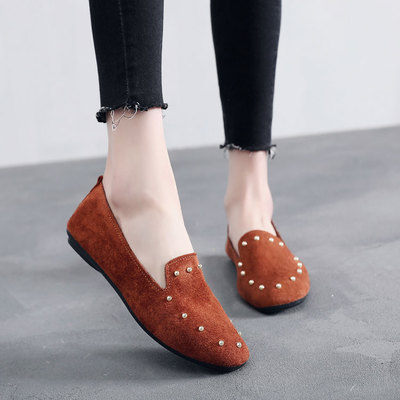 femmes noir travail chaussures Rivet plat antidérapant unique chaussures femme printemps doux fond confortable tissu chaussures 35-40: brown / 4