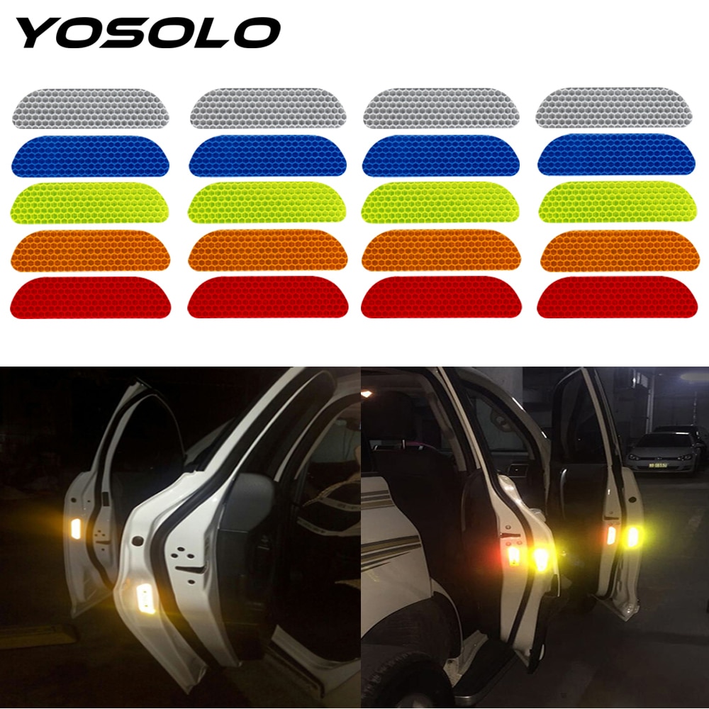Yosolo 4 stuks/set reflecterende stickers voor auto's waarschuwingstape reflecterende strips autodeur wiel wenkbrauw sticker sticker veiligheidsmarkering