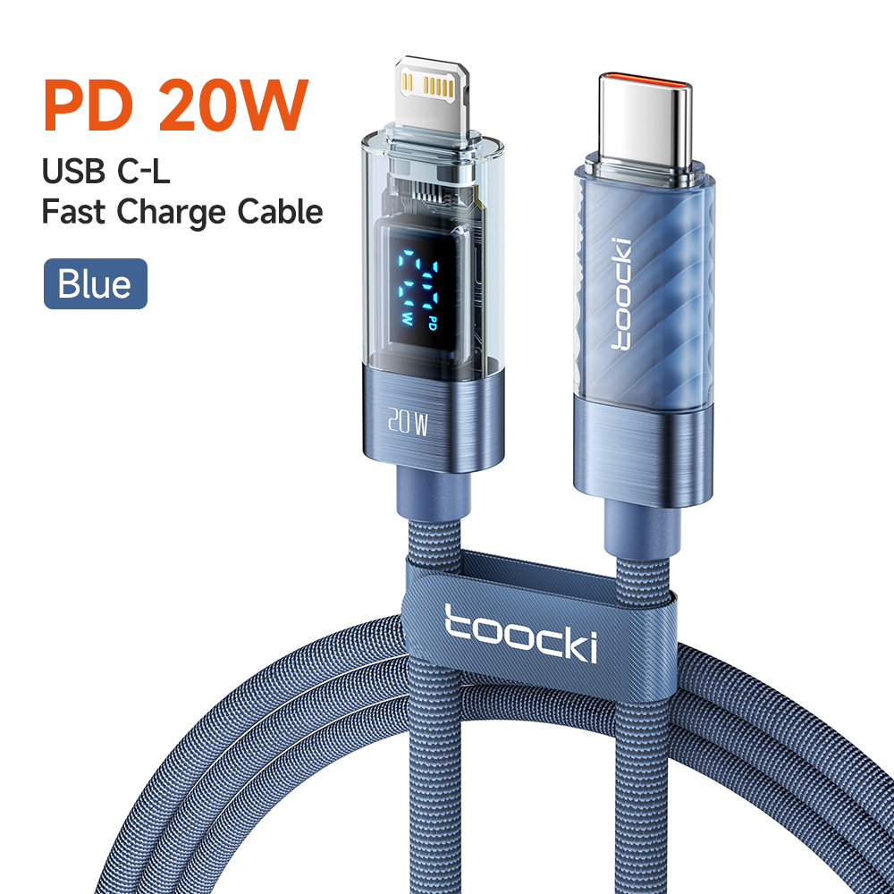 Toocki  pd20w usb type c-kabel til iphone 14 13 12 11 max xs ipad digitalt display usb iphone-opladerkabel hurtigopladningsledning: Blå / 2m