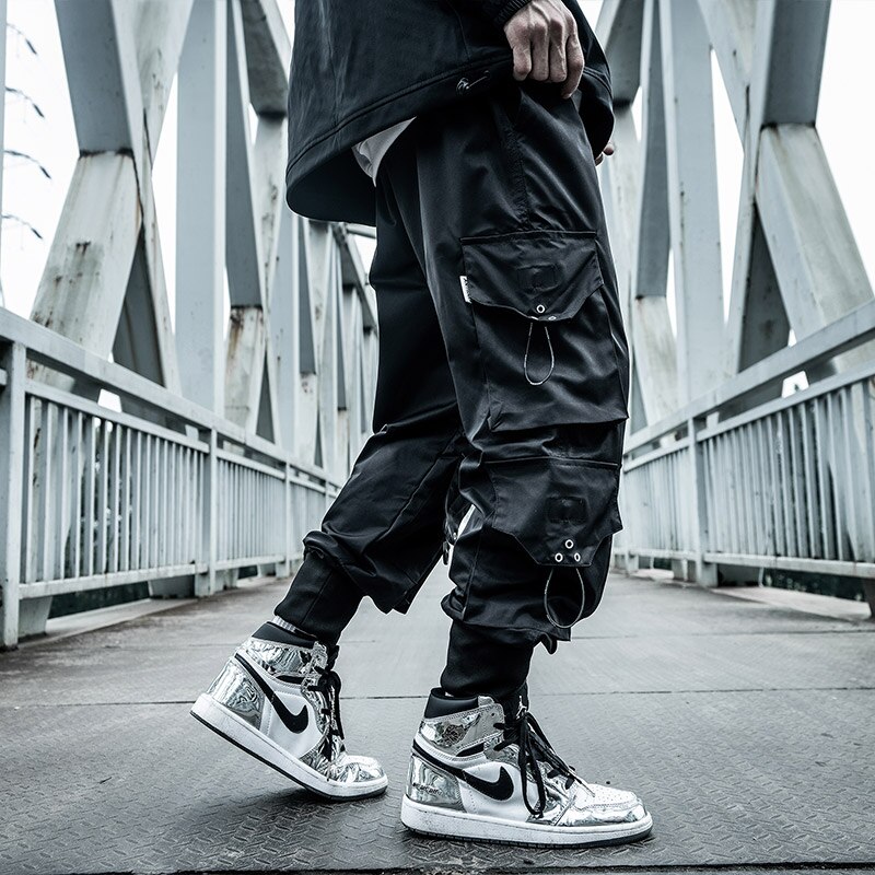 Pantalones de paracaidista Harajuku para hombre, ropa holgada de estilo Hip Hop, pantalones Cargo con cordón y multibolsillos, monos con cordón, Hip hop