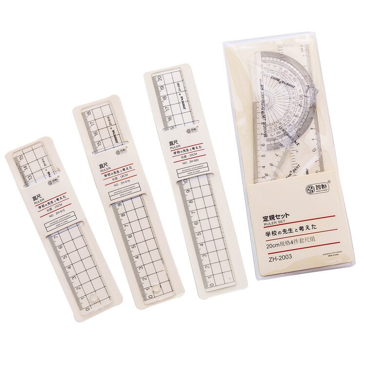 Simplicity Grid Ruler Set Transparent Acrylic Plastic Students Protractor Drawing Tools School Supplies Stationery