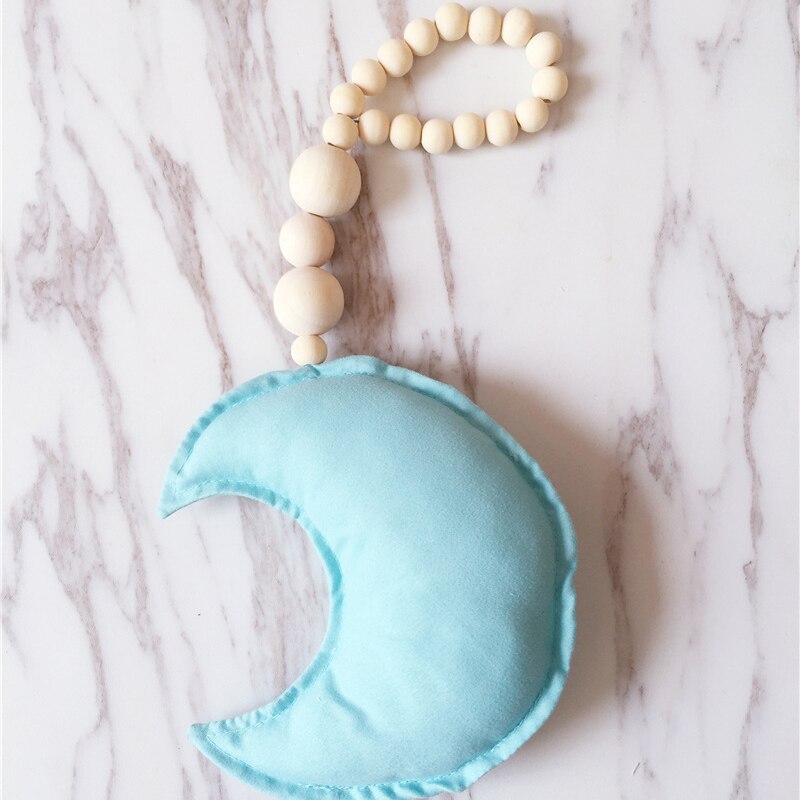 Lovely Wooden Beads Cotton Star Moon Heart Shaped Wall Decoration Ornaments for Kids Baby Bedroom Home Nursery Decor: M