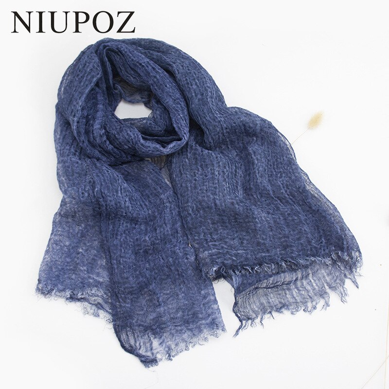 Luxe Solid Real Linnen Zomer Rimpel Zijden Sjaal Vrouwen Shawl Lange Soft Wrap M201