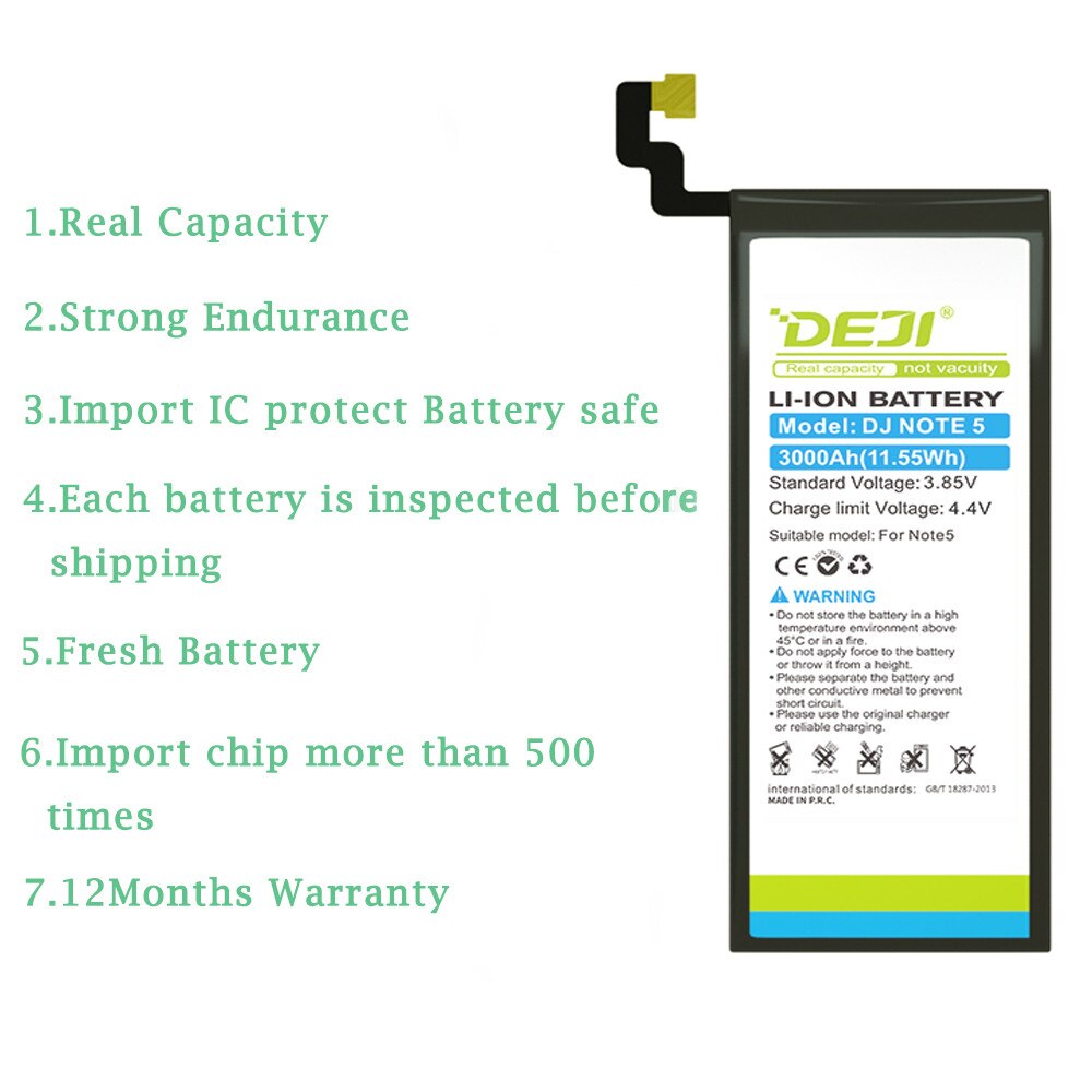 DEJI For SAMSUNG note 5 Battery S6 bateria Real Capacity 3000mAh Internal Bateria Replacement for n9200 S7