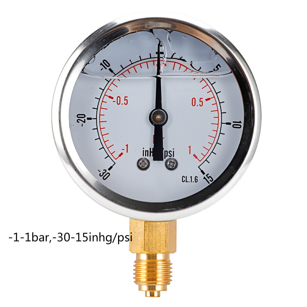 1/4bsp Radial Vacuum Air Pressure Meter High Precision Barometer -1-0bar,-30-0inhg Air Compressor Tester Water Pressure Meter