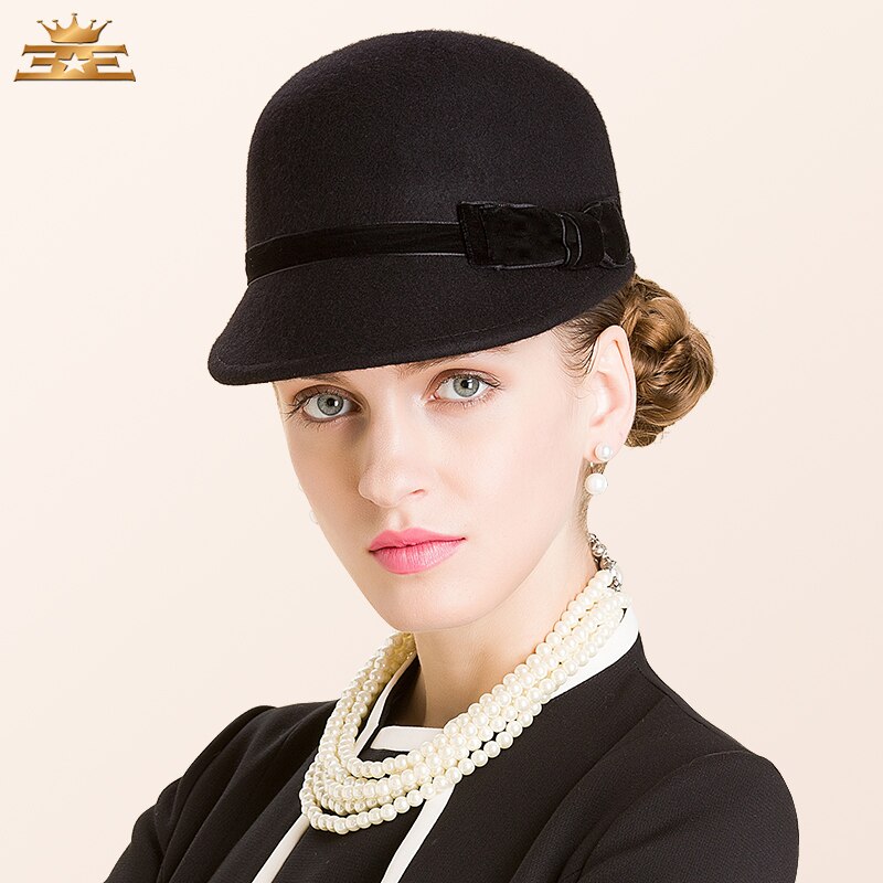 British Winter Hat Female British Style Wool Hat Lady Wool Cap Black Wool Hat Curling Brim B-7488