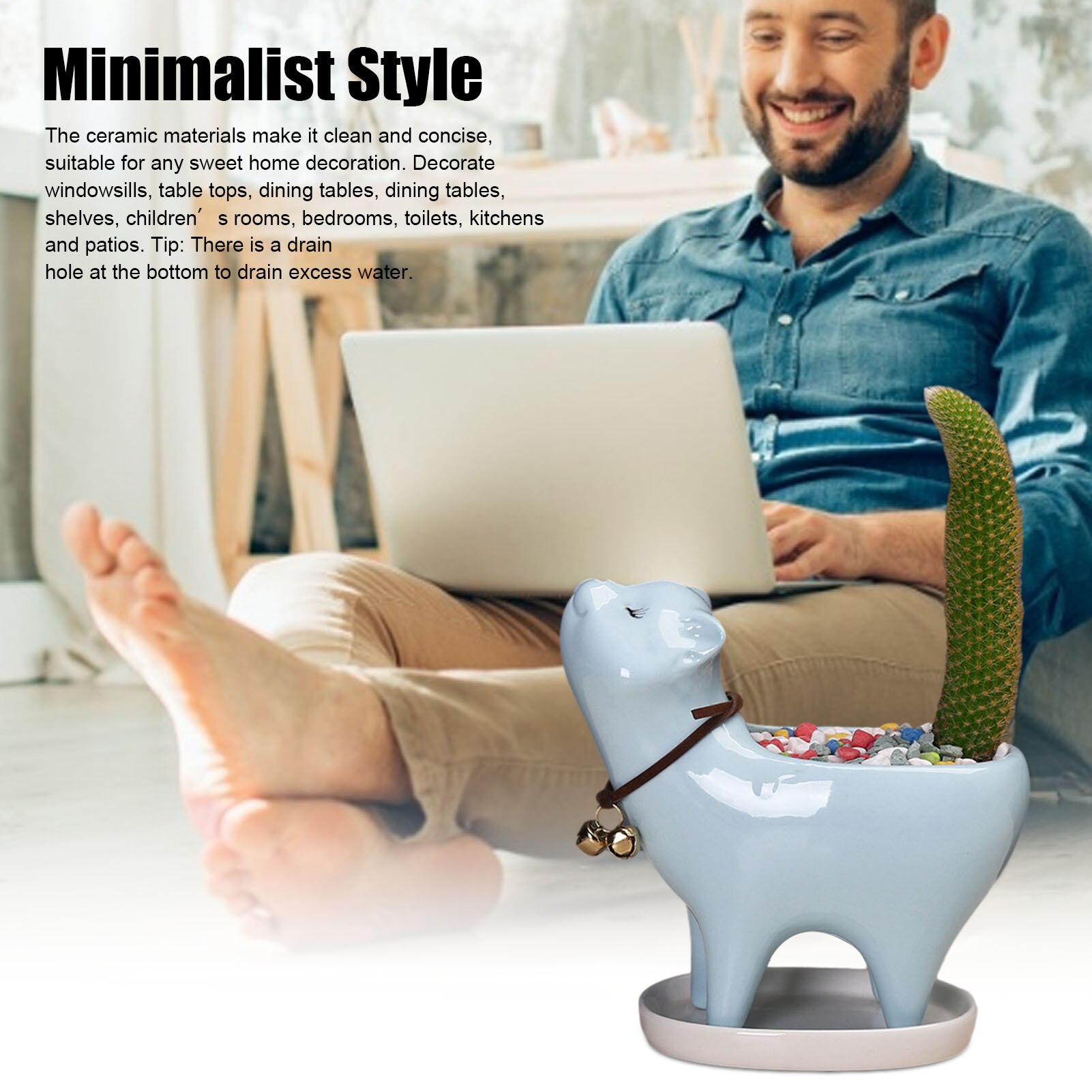 Pot de fleur en céramique en forme de queue de chat, mignon et , pour la décoration de la maison