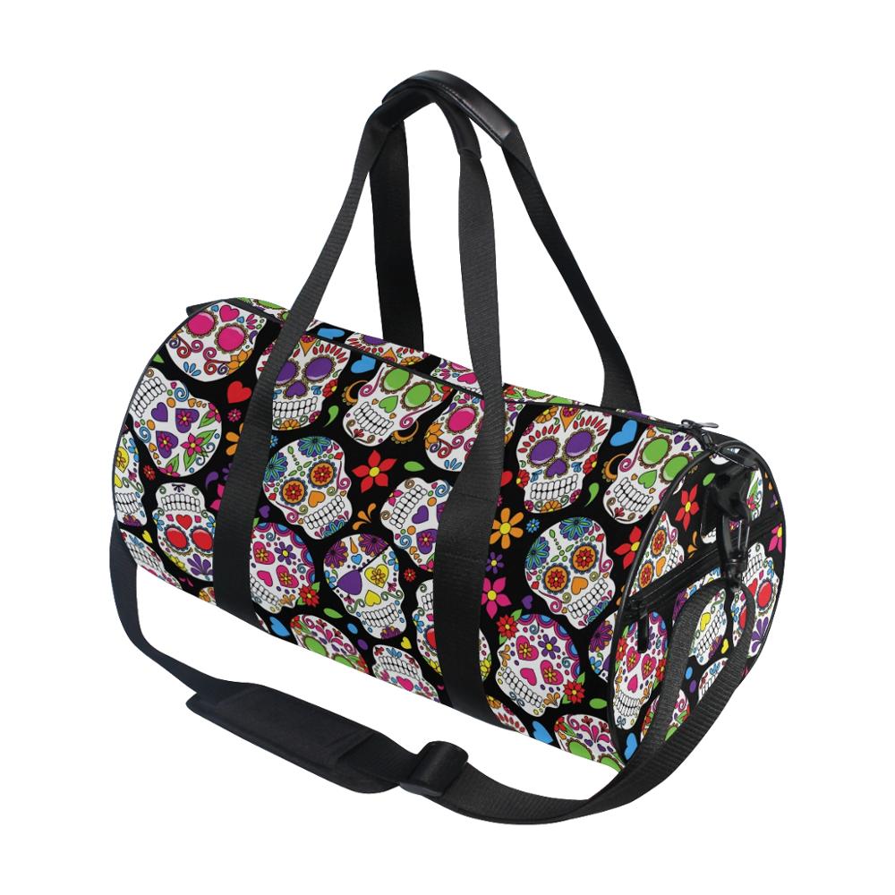 ALAZA Gym Travel Bag Sport Outdoor bags Skull Printing Canvas Women Large Pocket Casual Tote Handbag Shoulder Bag For Men