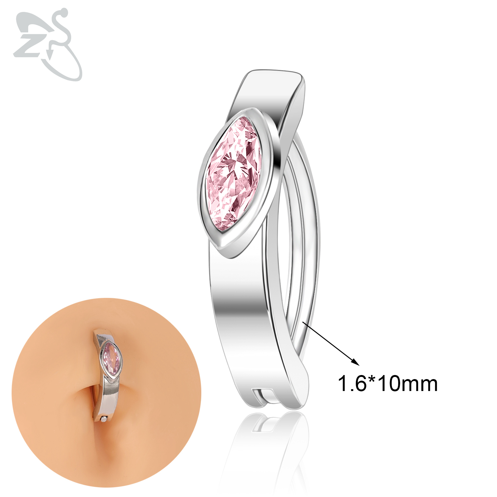 ZS 1 PC Leuke Vlinder Buik Navel Ring CZ Crystal Navelpiercings Bloem Snake Reverse Gebogen Navel Barbell Lichaam sieraden: Platinum Plated