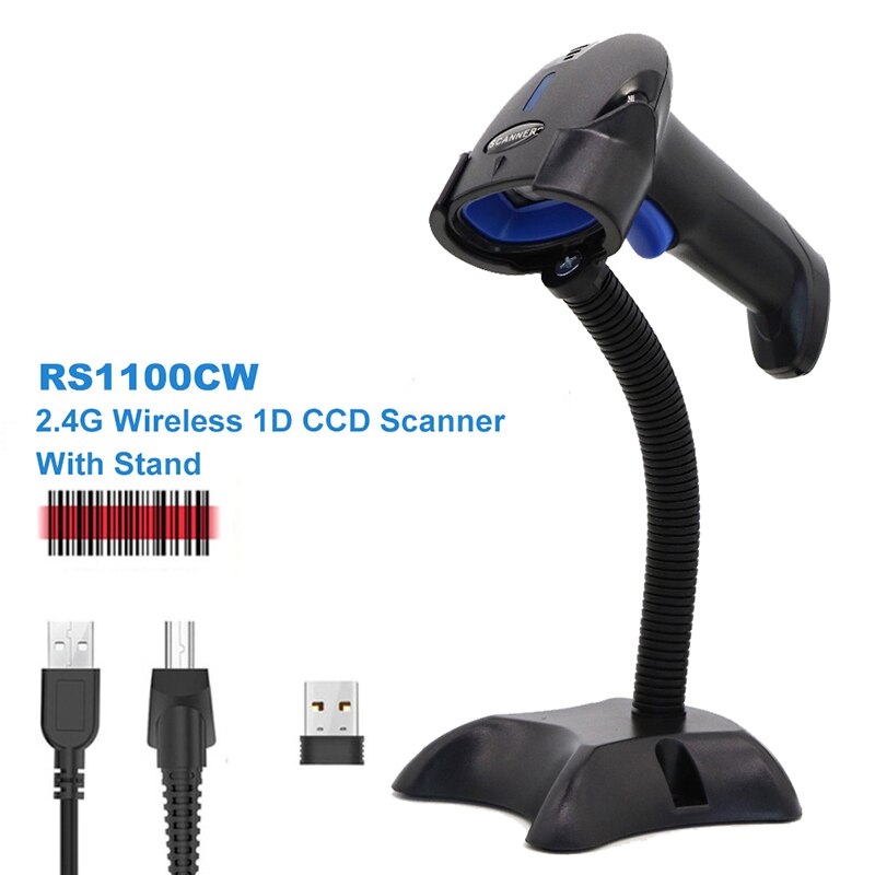 1Pc Handheld Wired 1D Ccd Barcode Scanner Pos 2D Barcode Scanning Rood Licht Reader Met usb Kabel: Wireless 1D stand