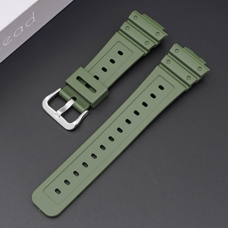 Bracelet de montre en caoutchouc pour Casio AQ-S810W/S800W AE-1000W SGW-400H/300H/500H W-735H, Silicone noir, boucle ardillon: Army Green 01