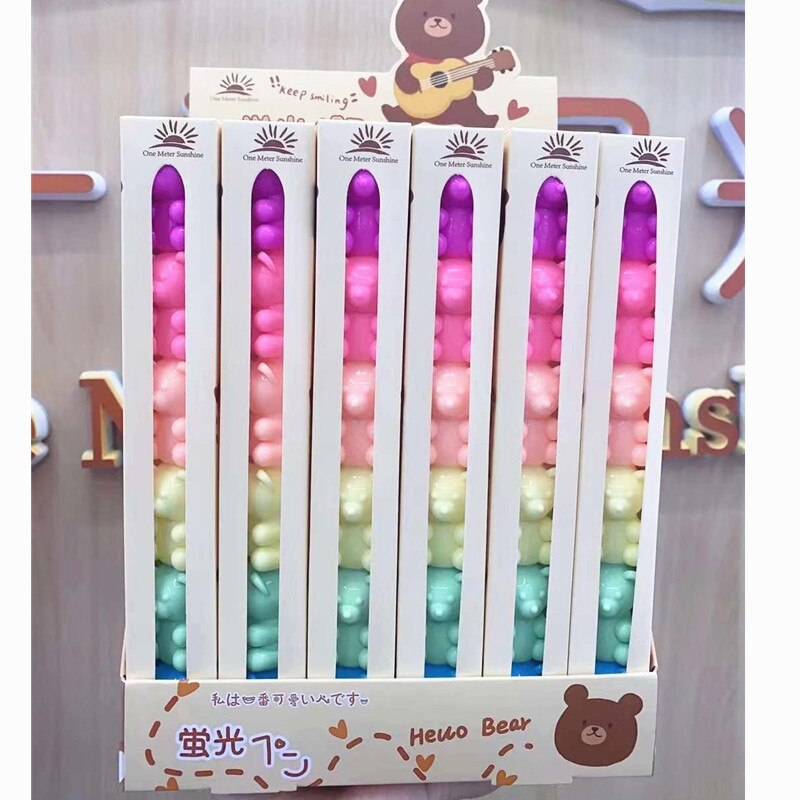 12 Set/partij Creatieve Mini Beer Markeerstift Kawaii 6 Kleuren Tekening Schilderen Art Marker Pen Schoolbenodigdheden Briefpapier