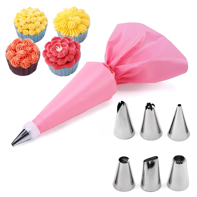 Juego de 6-24 Uds. De bolsa de repostería y boquilla para pastel de acero inoxidable, accesorios de cocina para decorar panadería, equipo de confitería: Caqui oscuro