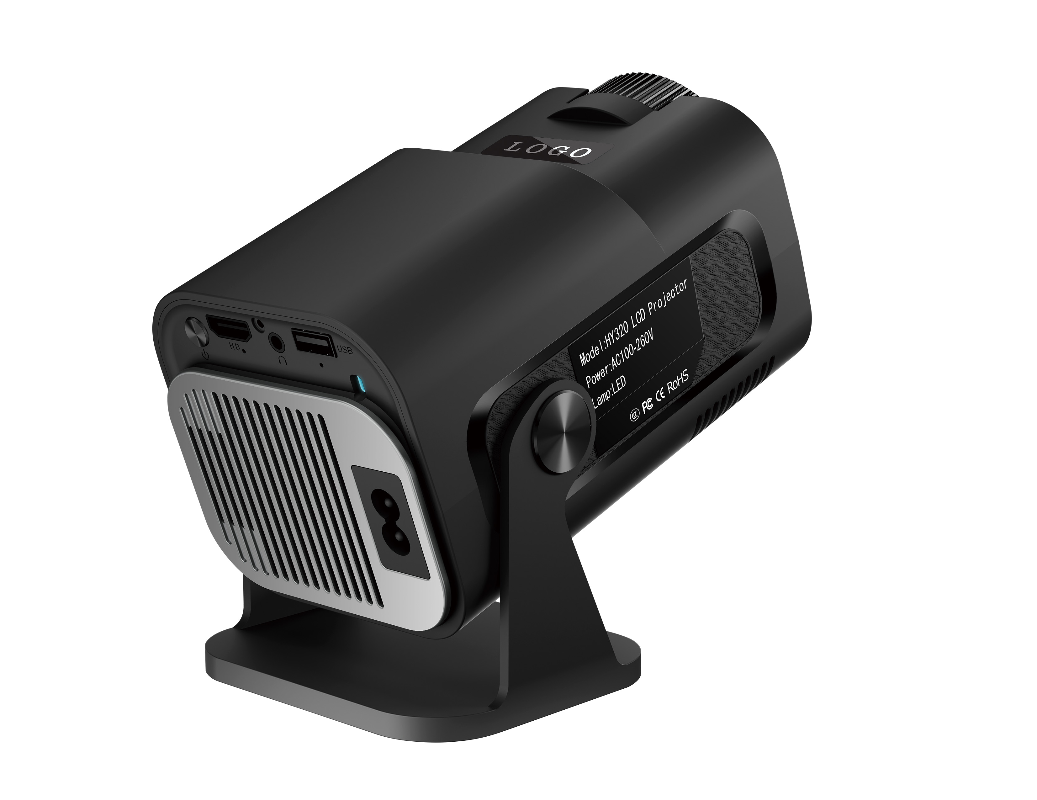 HY-320Mini Tragbarer Native 720P Allwinner H713 Android11 4K Projektor 320ANSI Wifi6 BT5.0 Kino Outdoor Drehbarer Projektor: EU-Stecker