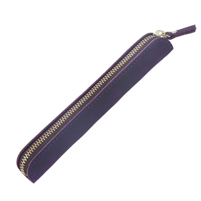 Handgemaakte leren etui vintage retro rits vulpen kwasten etui school kantoorbenodigdheden: Paars 