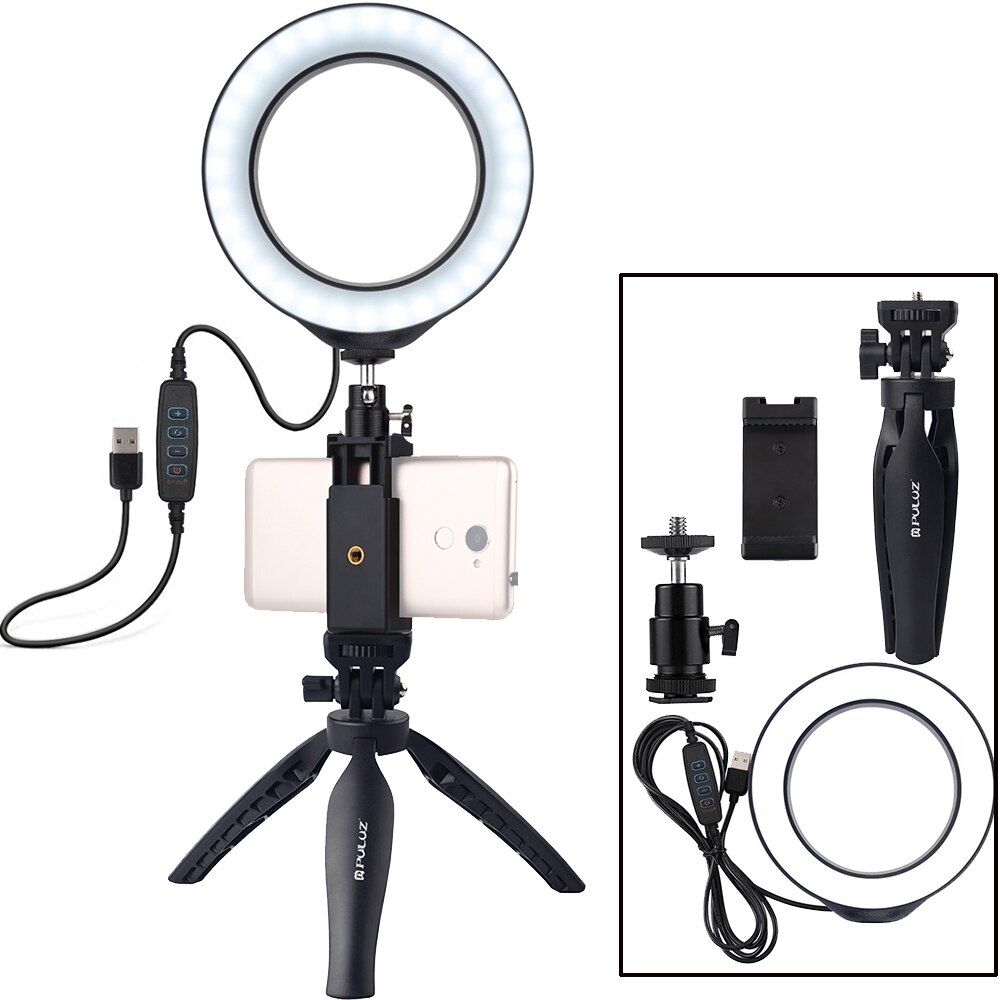 Desktop Mini Tripod with Mount Holder Cold Shoe for Mobile Phones Stands for Live Video Blogger: Tripod with lamp