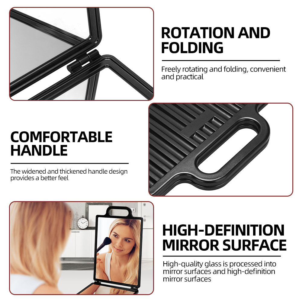 Espejo plegable de doble cara para barbería, espejo retrovisor para peluquero, espejo de peluquería portátil de mano con corte automático
