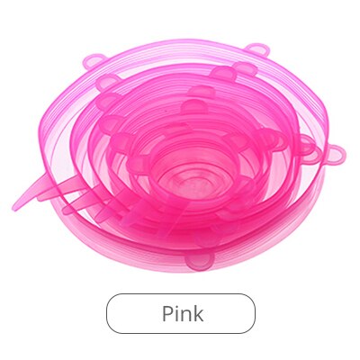 6 Pcs Silicone Cover Lids Reusable Fresh Keeping Silicone Stretch Lids Caps For Food Pot Dish Kitchen Accessories: 6 pcs pink