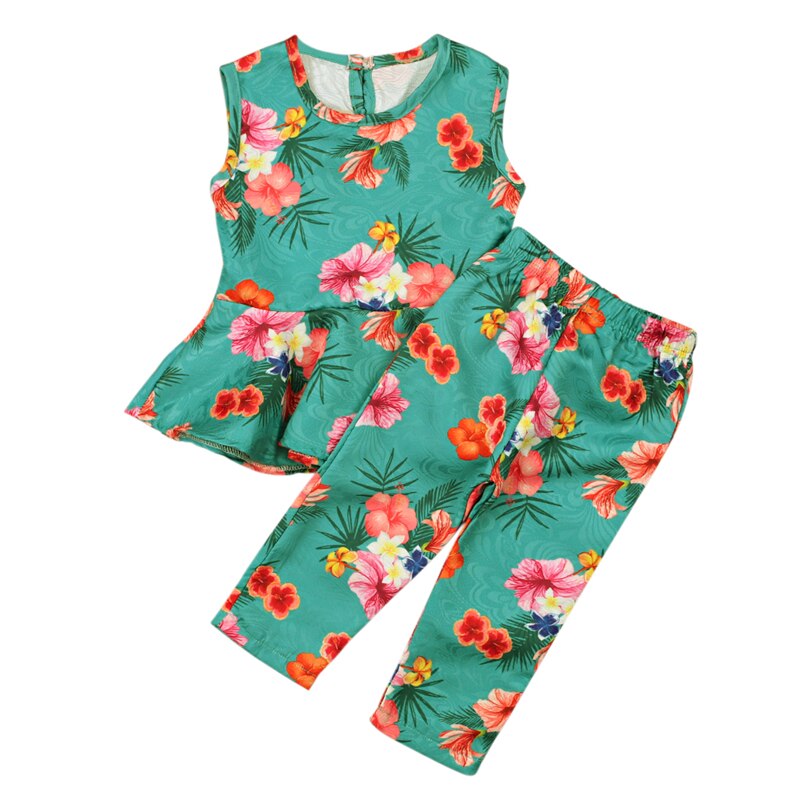 Summer Baby Girls Suit Casual 1 2 3 4 5 Years Toddler Children Clothing Set Floral T-shrts Flower Pants Kids Clothes