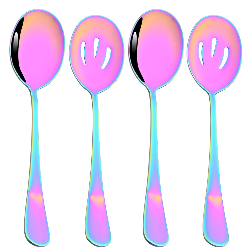 Drmfiy Rainbow Dinnerware Set 4Pcs Service Colander Spoons Stainless Steel Set Buffet Dinner Restaurant Banquet Tableware Set