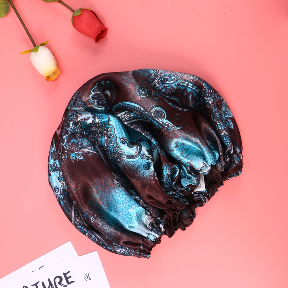 Large Sleep Cap Night Bonnet Double Layered Lace Elastic Nightcap Satin Sleeping Cap Hair Loss Caps Chemotherapy Hats Beanie Cap