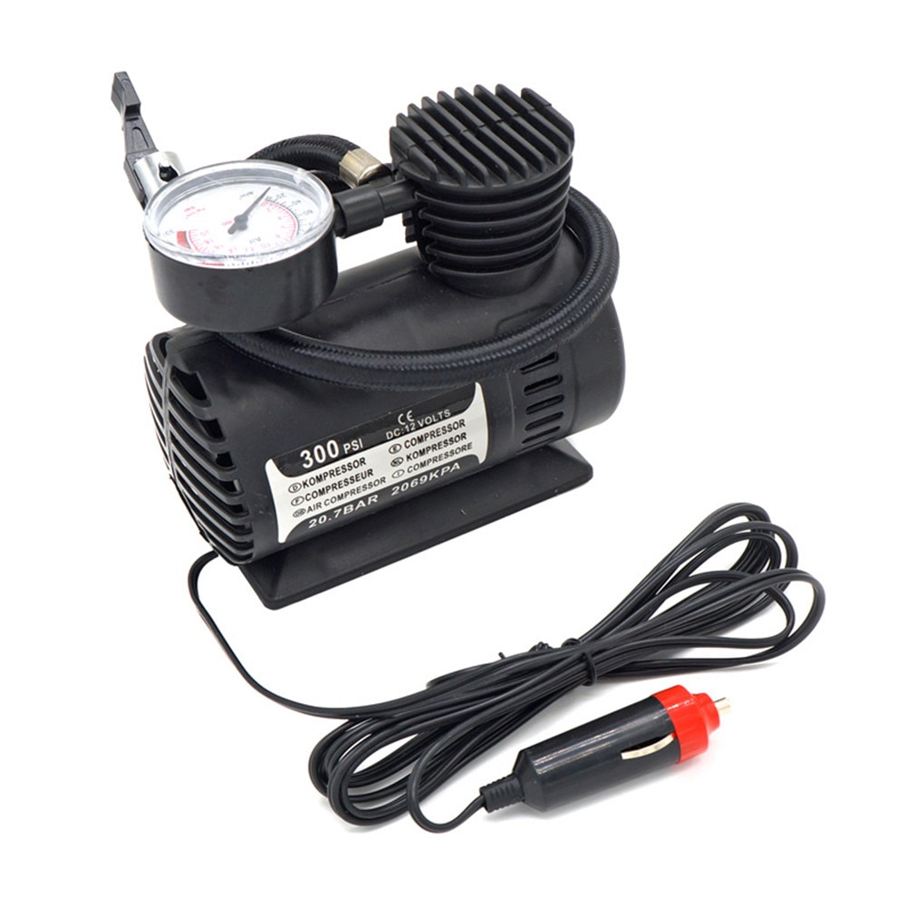 Inflatable DC 12V 300PSI Car Tire Inflator Auto Air Compressor Tire Pump with Pressure Gauge for Car Bicycle Ball Rubber Dinghy